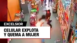 Cámara capta el momento en el que una mujer se incendia tras explotar su celular en su bolsillo