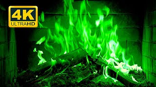 🔥🎃 Halloween Fireplace 4K (12 HOURS). Green Fireplace with Crackling Fire Sounds