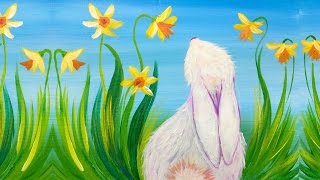 Simple Spring Bunny and Daffodils Acrylic Painting for Beginners | TheArtSherpa
