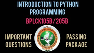 Introduction to python programming vtu important questions and passing package|BPLCK105B/205B| #vtu