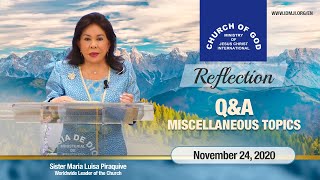 Reflection: Q\u0026A on Miscellaneous Topics – Nov. 24, 2020 - Sister Maria Luisa Piraquive - CGMJCI