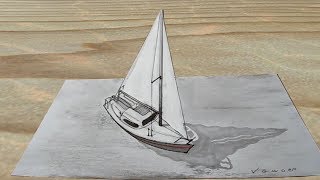 Drawing 3D Trick Art on Paper - Sailboat Illusion - Vamos