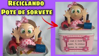 Caixinha de esmalte decorada com eva reciclando pote de sorvete