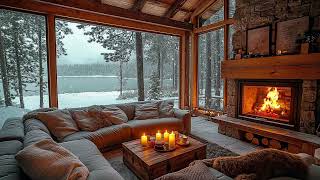 A Cozy Living Room Winter Ambience in Forest With Smooth Jazz For Work, Study \u0026 Chill Out