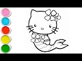 Mermaid Hello Kitty Drawing for kids, Painting & Coloring for kids, Toddlers | Let's Draw Together