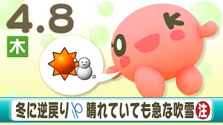 冬に逆戻り　晴れていても急な吹雪に注意　４月８日北海道のお天気