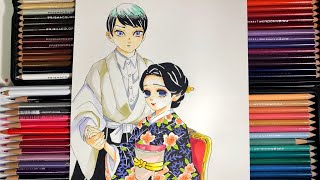 【鬼滅の刃】愈史郎＆珠代描いてみた(模写)｜Kimetsunoyaiba Yushirou and Tamayo drawing.