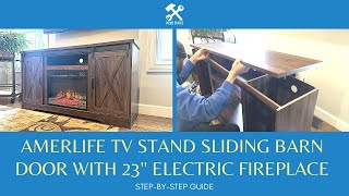 AMERLIFE TV Stand Sliding Barn Door with 23'' Electric Fireplace Assembly Mahiras 59'' Media Console