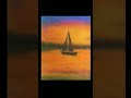 sea boat at sunset /oil pastels colours painting #shorts