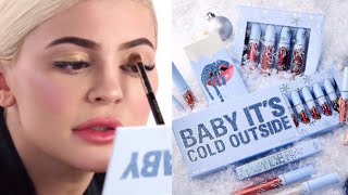Kylie Jenner does her makeup using her new Holiday Collection 2018 Christmas Creme Shadow & Lipstick
