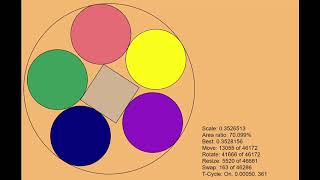 Packing 5 circles and a square in a circle