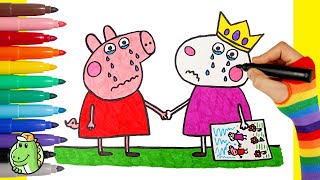 How to draw Peppa Pig and Suzy Sheep Saying Goodbye 🐷😭🐑 Easy Drawing for Kids Cute