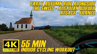 Cycling Switzerland 4K - 55min Relaxing Early Autumn Ride Alongside The Swiss/Alsatian Border