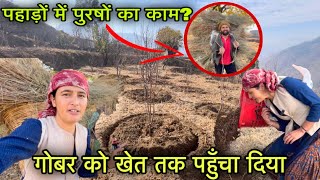 पहाड़ों में पुरुष क्या काम करते है? || गोबर खेत तक पहुँचा दिया || Pahadi lifestyle Vlog || GFN