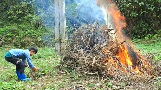 Skills of a homeless orphan boy - cleaning the garden - burning trash - farming