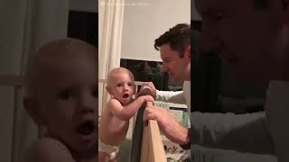 Baby's priceless reaction to dad shaving his beard