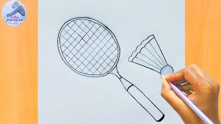 How to draw a badminton  🏸🏸   & shuttlecock racket step by step for beginners || by Nehu Drawing Art