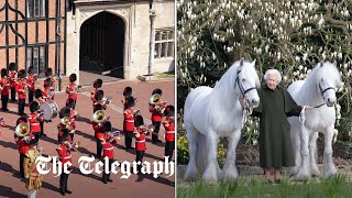 The Queen's 96th birthday is celebrated with gun salutes and the Coldstream Guards band parade