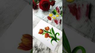 Pretty GOLDEN Tulips Round Brush Painting 💡 Acrylic Painting Flower #shorts