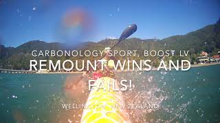 Surfski remounts in challenging conditions by a relatively new paddler