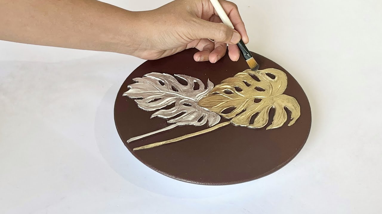 Monstera Leaves Texture Painting Gold Leaf Painting For Beginners