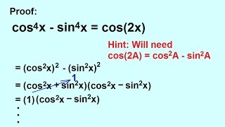 PreCalculus - Trigonometry: Trig Identities (41 of 57) Prove cos^4(x)-sin^4(x)=cos2x