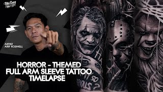 Horror Themed Full Arm Sleeve Tattoo Timelapse