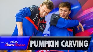 HAPPY HALLOWEEN! Daniil Kvyat & Pierre Gasly Get Pumpkin Carving