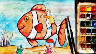 How to Draw A Fish | Kids Drawing | fish Watercolor Painting