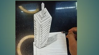 Drawing  3D Skyscraper on line paper -How to draw Big Building Illusion