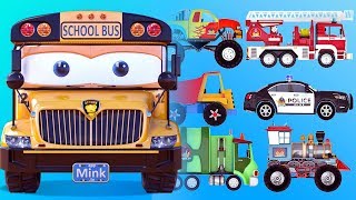 appMink School Bus | Police Car Fire Rescue | Monster Truck Steam Train Kart Racing kids videos