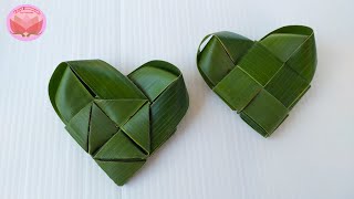 สานรูปหัวใจจากใบมะพร้าว | How to fold a heart from coconut leaf byฟารีดา💝easy handmade