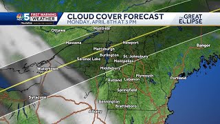 Eclipse day cloud cover forecast showing clear skies for Burlington, Plattsburgh