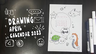 Drawing:April Calendar 2023 | Let's Draw:Doodle Fish | Drawing doodle