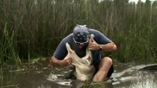 The man met a crocodile in the fishpond and did such a thing