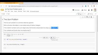 Two Sum Coding Interview Problem with Python using Google Colab