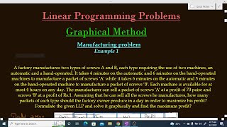 LPP4 | Linear Programming Problems | Manufacturing Problem | Graphical Method | Example 1