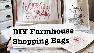 DIY STENCIL ON BURLAP \u0026 CANVAS | HOBBY LOBBY SHOP WITH ME | FARMHOUSE SHOPPING BAGS