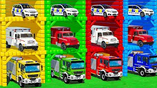 GARAGE OF COLORS! MULTI STOREY GARAGE vs FIRE DEPARTMENT, AMBULANCE AND POLICE CARS!  FS22 - #130