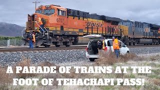 A Parade of Trains at the Foot of Tehachapi Pass