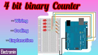 How to build a 4 bit binary counter using breadboard and Arduino