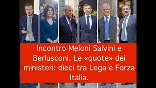Incontro Meloni Salvini e Berlusconi. Le «quote» dei ministeri: dieci tra Lega e Forza Italia.