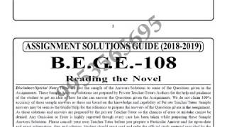 IGNOU BEGE-108 solved assignment 2018-19 / Reading the Novel