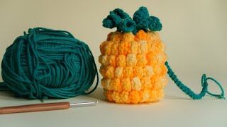 How to crochet pineapple drawstring pouch bag | Crochet tutorial | Free Pattern| かぎ針編み | 코바늘