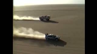 DAF Turbotwin X1 Paris Dakar 1988 Jan de Rooy mass start overtake Ari Vatanen Peugeot 405T16