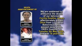 Cecilia Dosithe James ~ Short Obituary