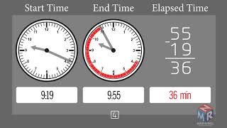 Telling Time. Find the elapsed time in minutes. Grade 3