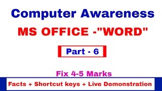 MS OFFICE- WORD | Facts | Shortcut keys | Live Demonstration | Computer Awareness [in Hindi] Part 6
