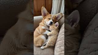 Cute corgi puppy sleeping with kitty #puppy #corgi #cute #puppylife #shortvideo