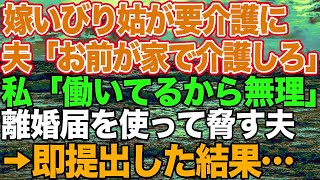 【スカッとする話】嫁いびりで絶縁した義母が要介護に。夫「施設は金がかかるから家で介護しろ」私「働いてるから絶対無理」→離婚届で脅してきたので即提出した結果   【修羅場】 1